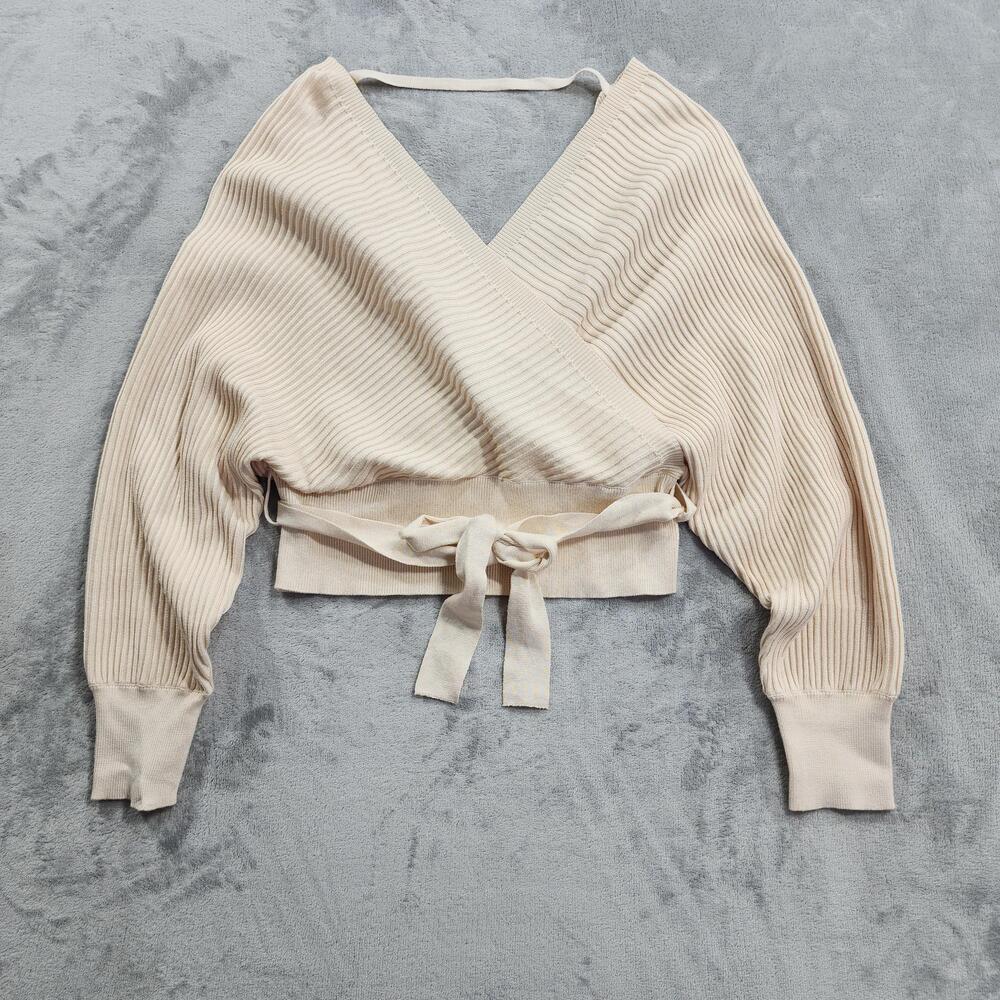 NEW Love Tree Sweater Womens XL Butter Cream Wrap Tie Front Belted Dolman Sleeve